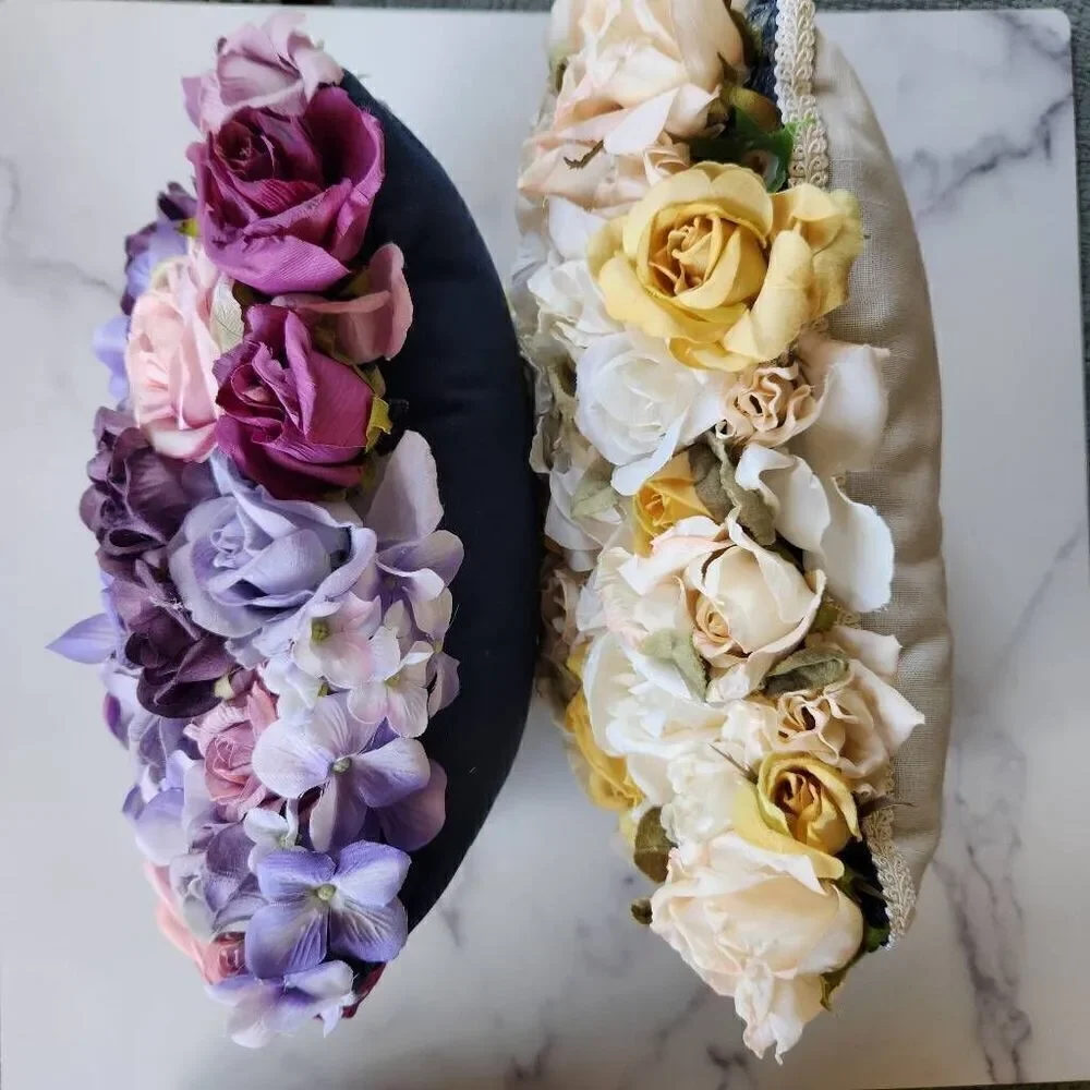 Decorative rose floral bouquet pillow bundle of 2 purple yellow